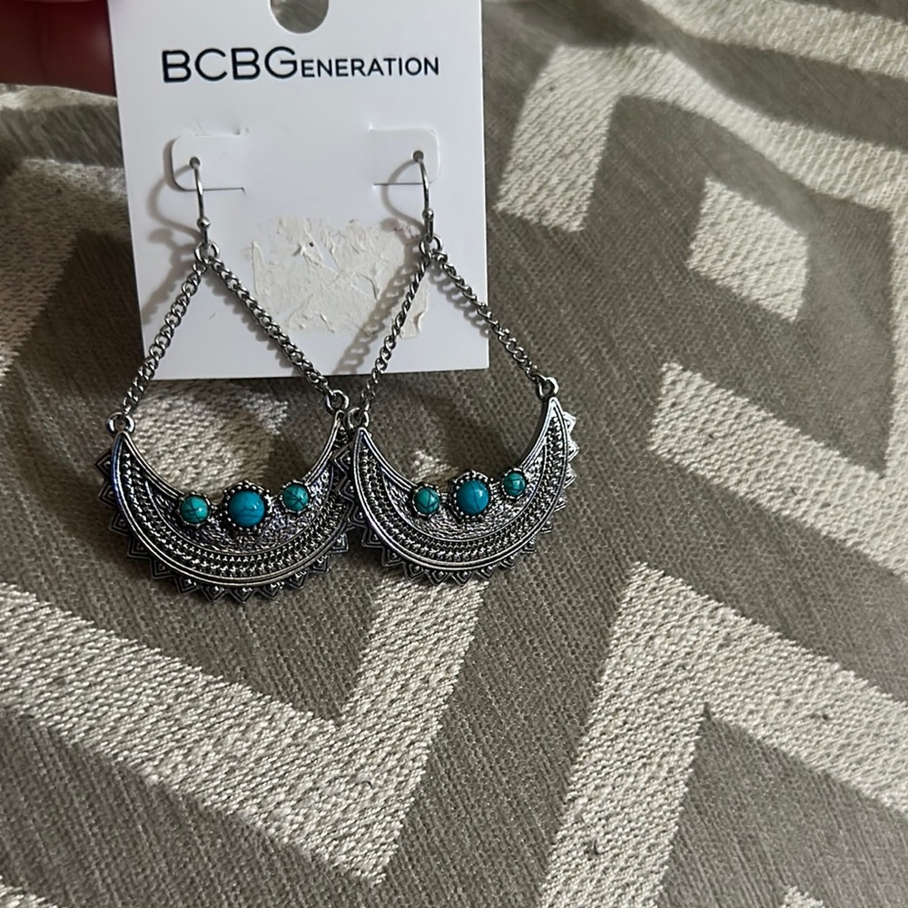BCBGeneration Silver and Blue Statement Earrings